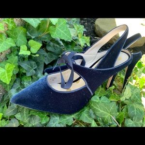 BODEN- velvet/leather kitty heels. Brand new! Beautiful! Size 8- ties at ankle